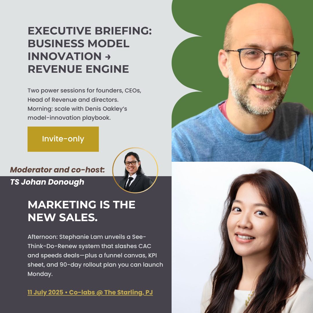 Promotional card for a joint online session showing two speaker headshots